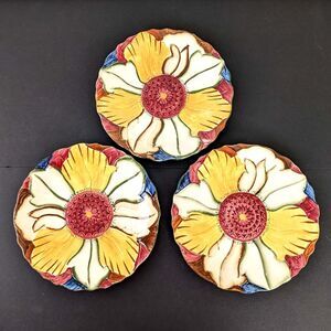 Vintage H.J. Wood Ltd. Burslem England Hand Painted Flower Plates Set of 3